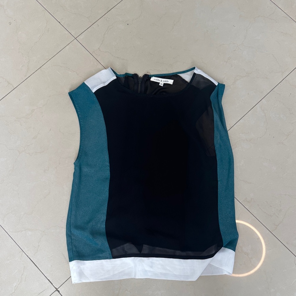 Black and Teal Colorblock Blouse